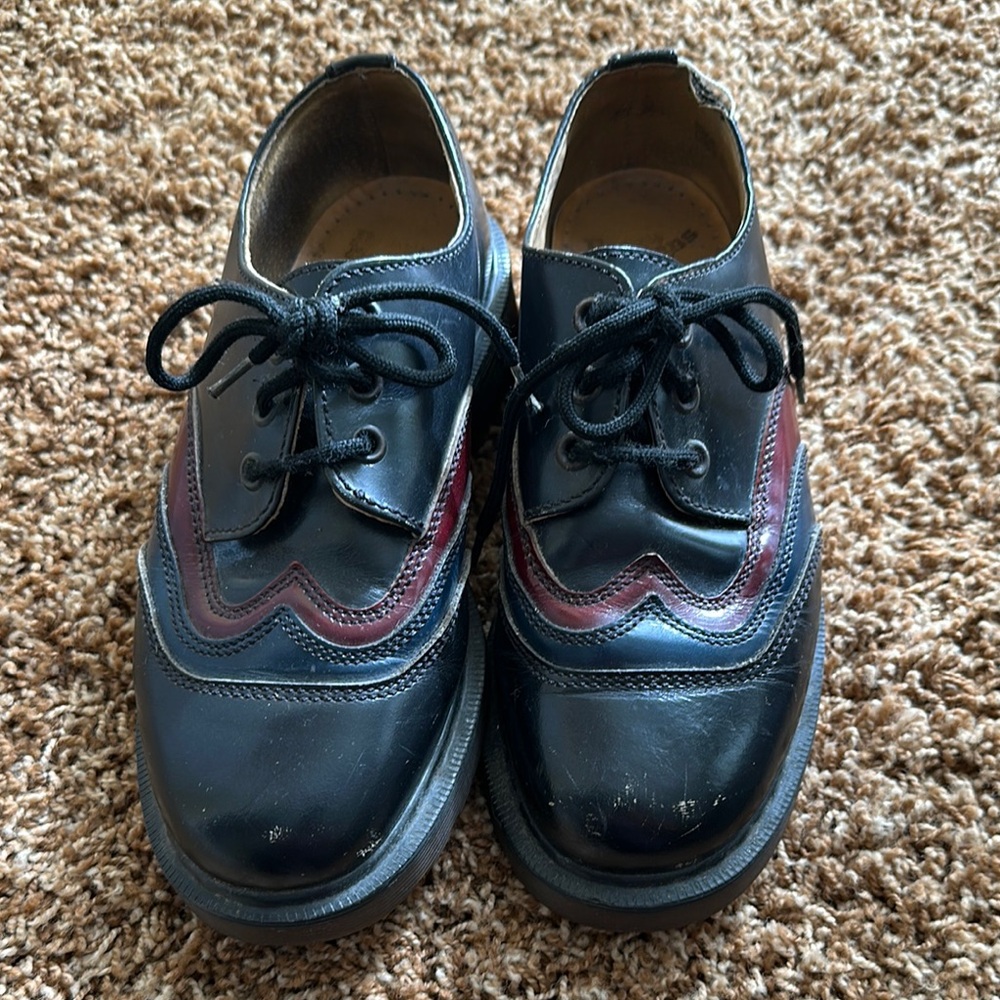 1990s Dr.Martens Black Blue and Red Leather Men’s Loafers Size 4 - Picture 5 of 9